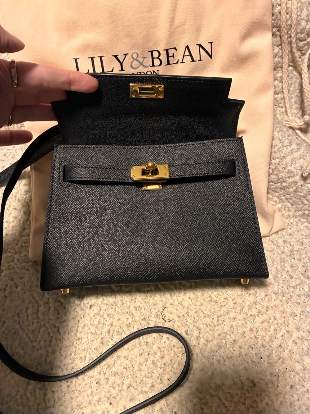 Lily & Bean Black Mini Top-Handle Crossbody Bag, black with gold hardware - Picture 14 of 16